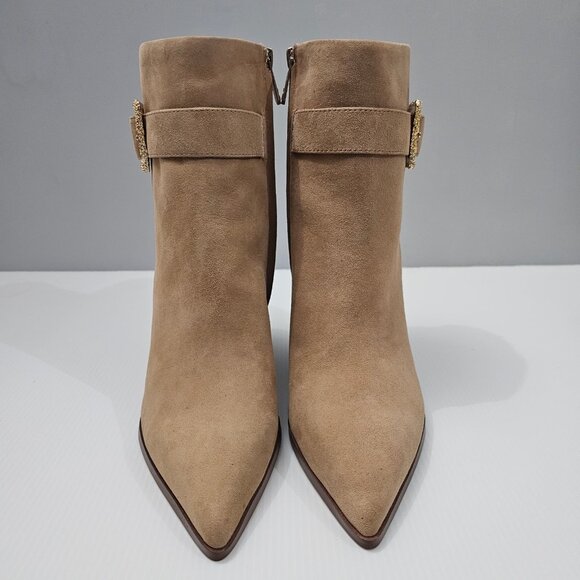 NEW Sam Edelman Weslie Ankle Bootie Womens 7 Tan Suede Wedge Pointed Toe Buckle - Picture 4 of 13